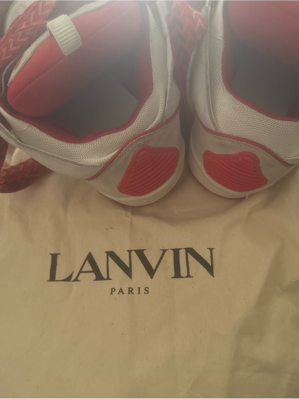 Lanvin Red and White Low-Top Sneakers
